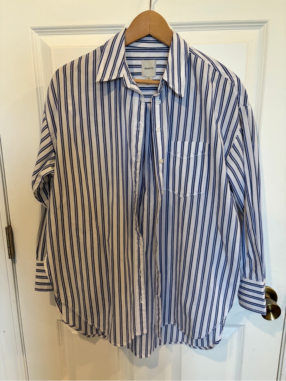Maeve White and Blue Vertical Stripe Button-Down Shirt
